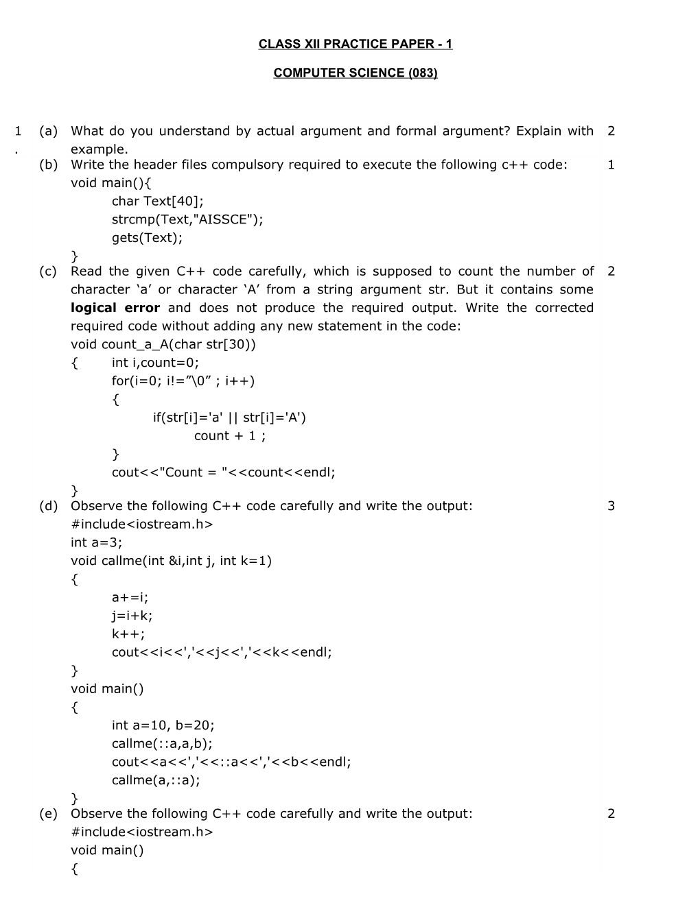 Class Xii Practice Paper - 1