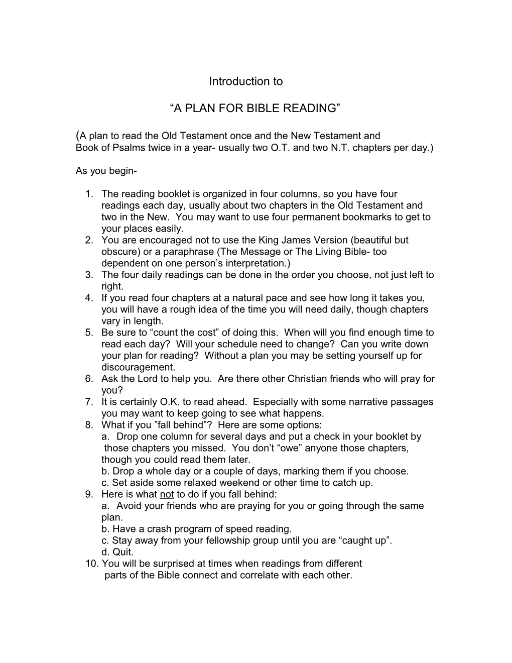 A Plan for Bible Reading