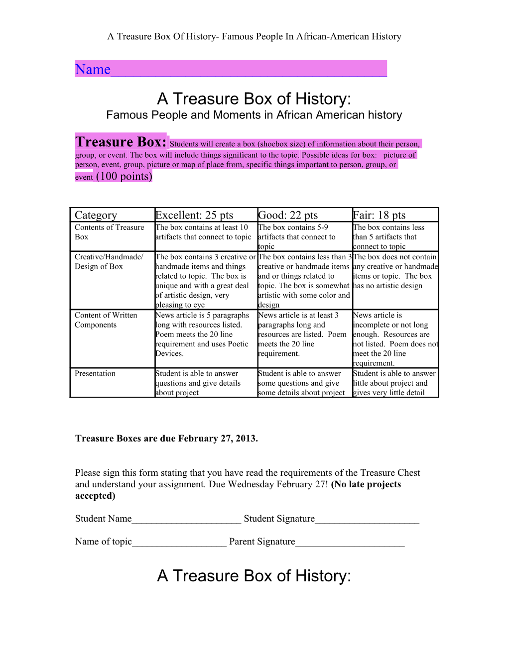 A Treasure Box of History- Famous People in African-American History