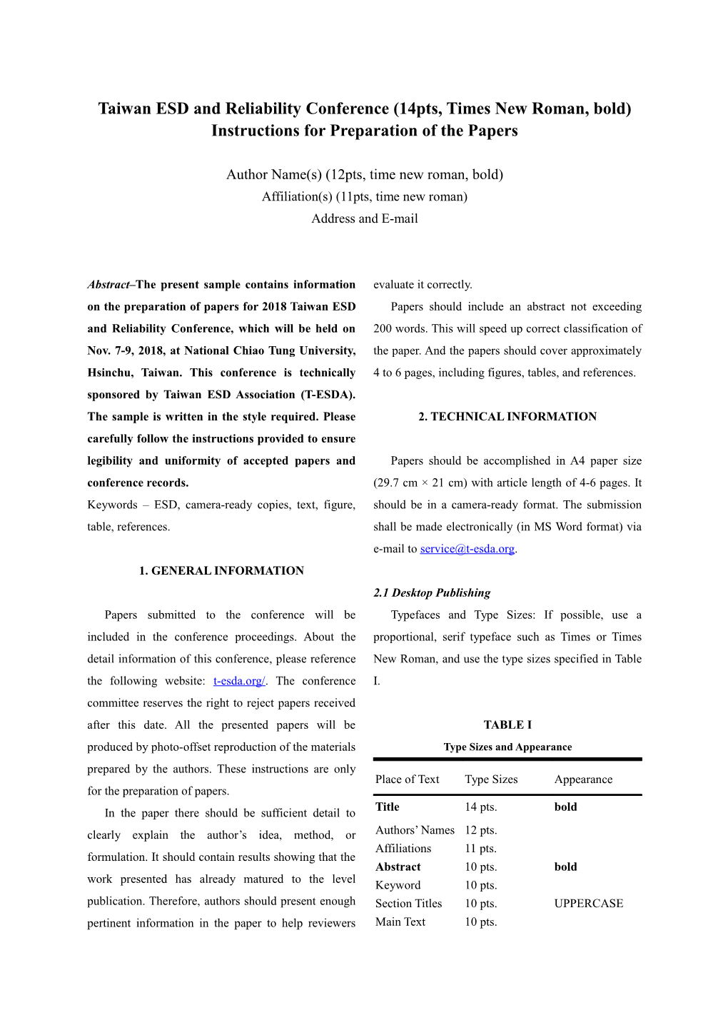 Taiwanesd and Reliability Conference (14Pts, Times New Roman, Bold)