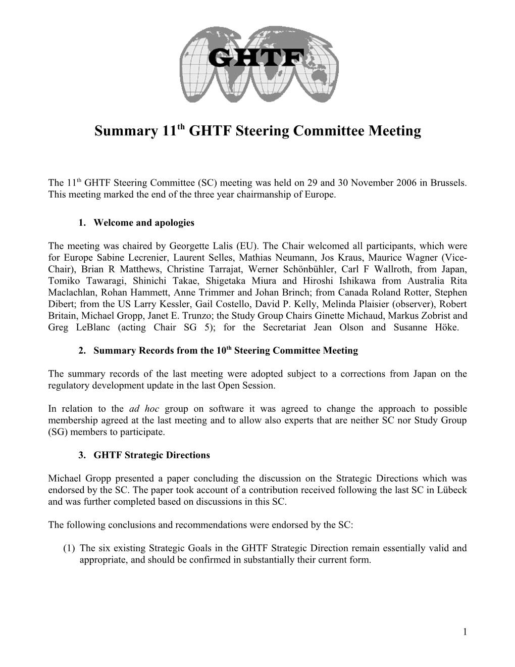 GHTF SC Meeting Minutes - November 2006