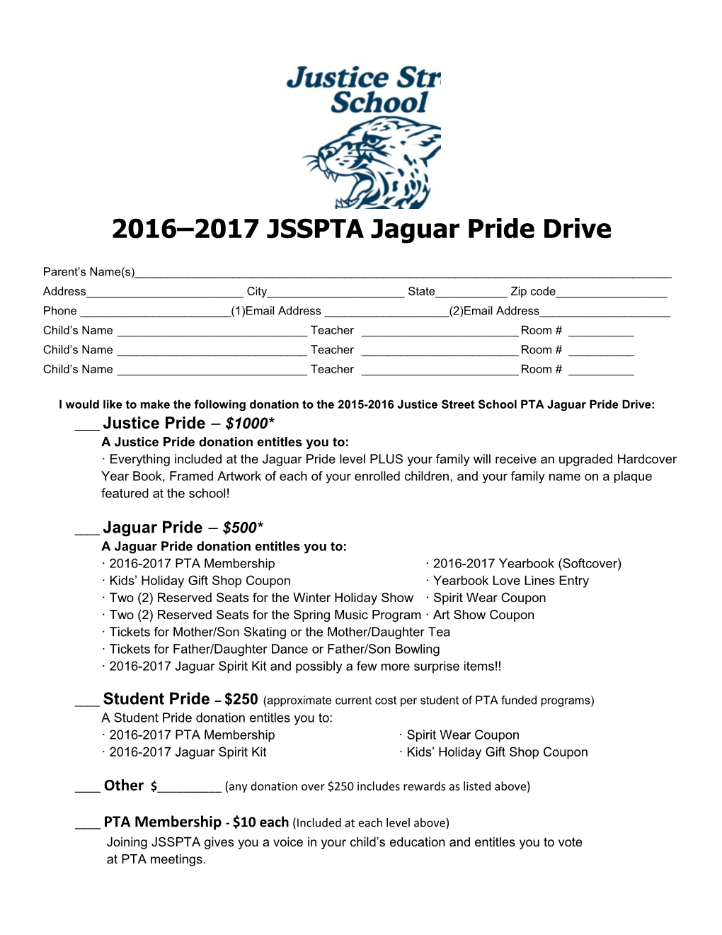 2016 2017 JSSPTA Jaguar Pride Drive