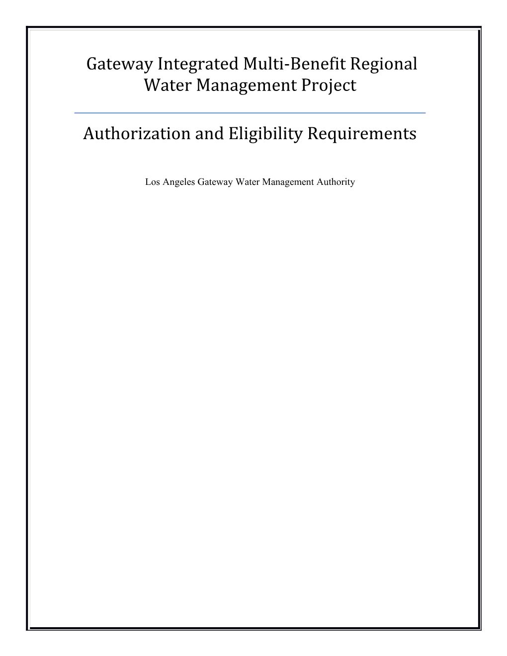 Gateway Integrated Multi-Benefit Regional Water Management Project