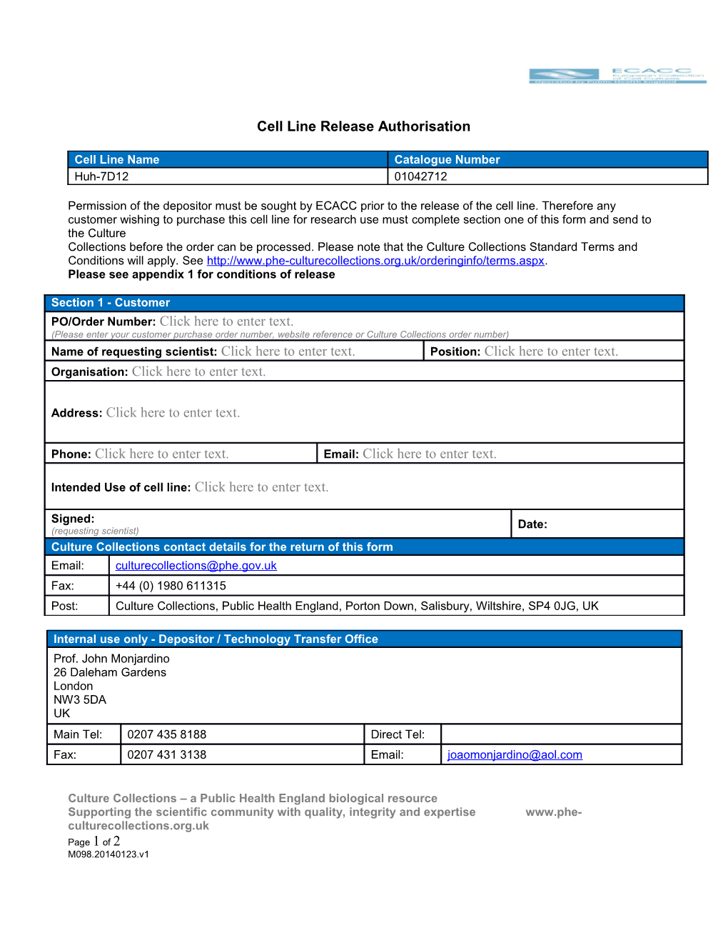 Cell Line Release Authorisation