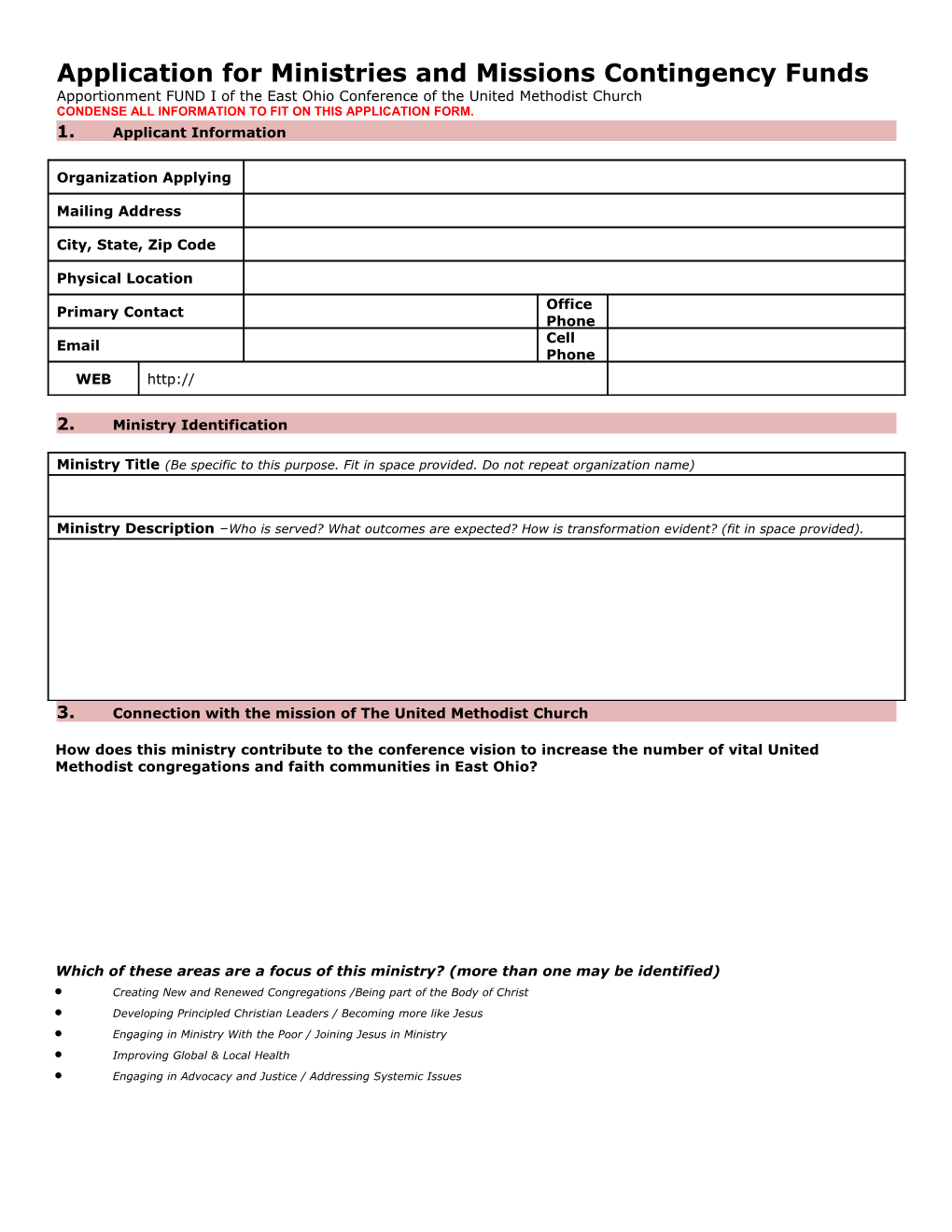 Apportionment FUND I of the East Ohio Conference of the United Methodist Church