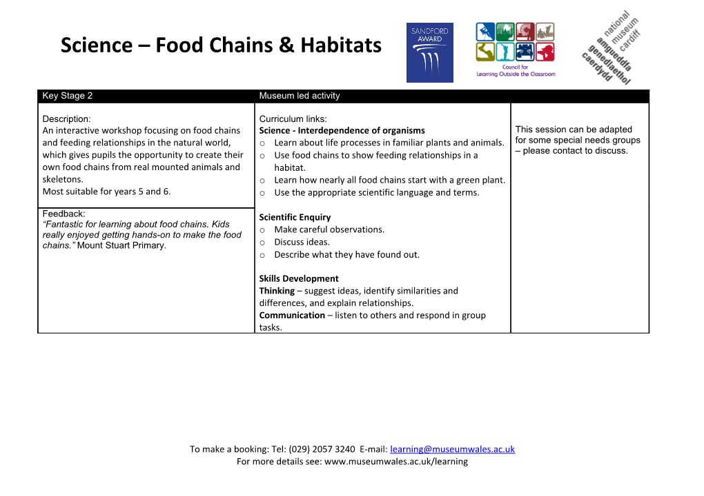 Science Food Chains & Habitats