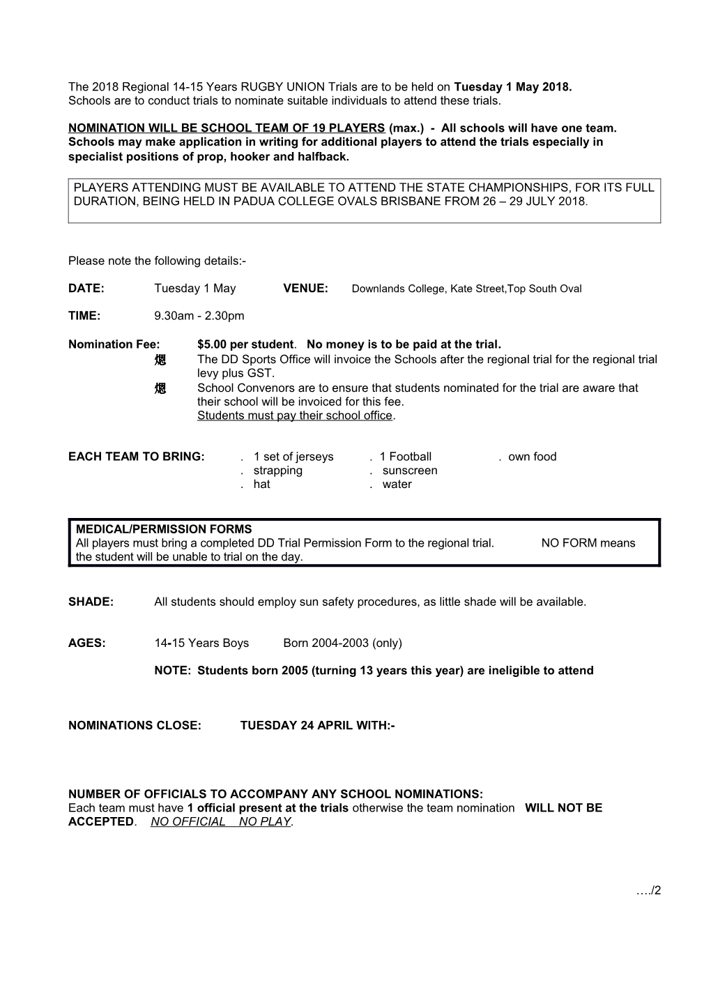 2018 DDSS 14-15Yrs Rugby Union Bulletin