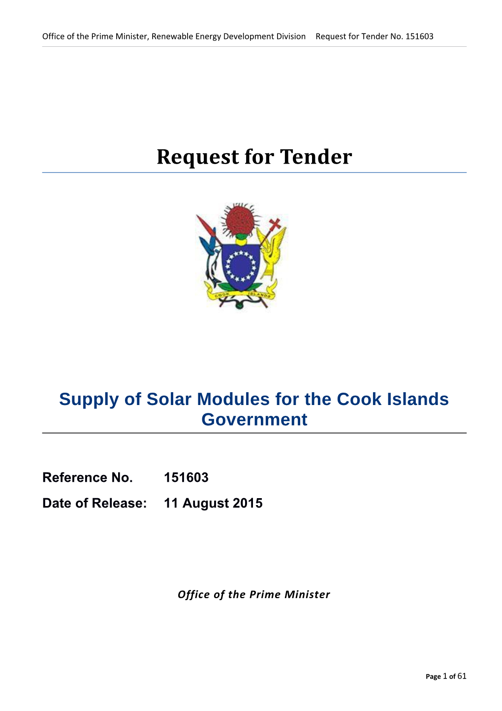 Supply of Solar Modules for the Cook Islands Government