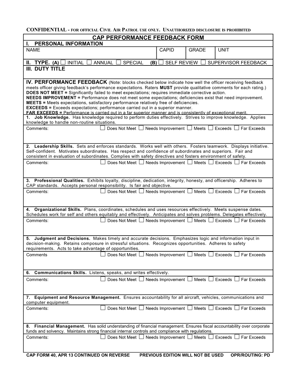 Performance Feedback Worksheet