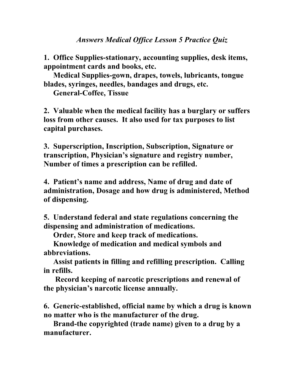 Medical Office Lesson 5 Practice Quiz