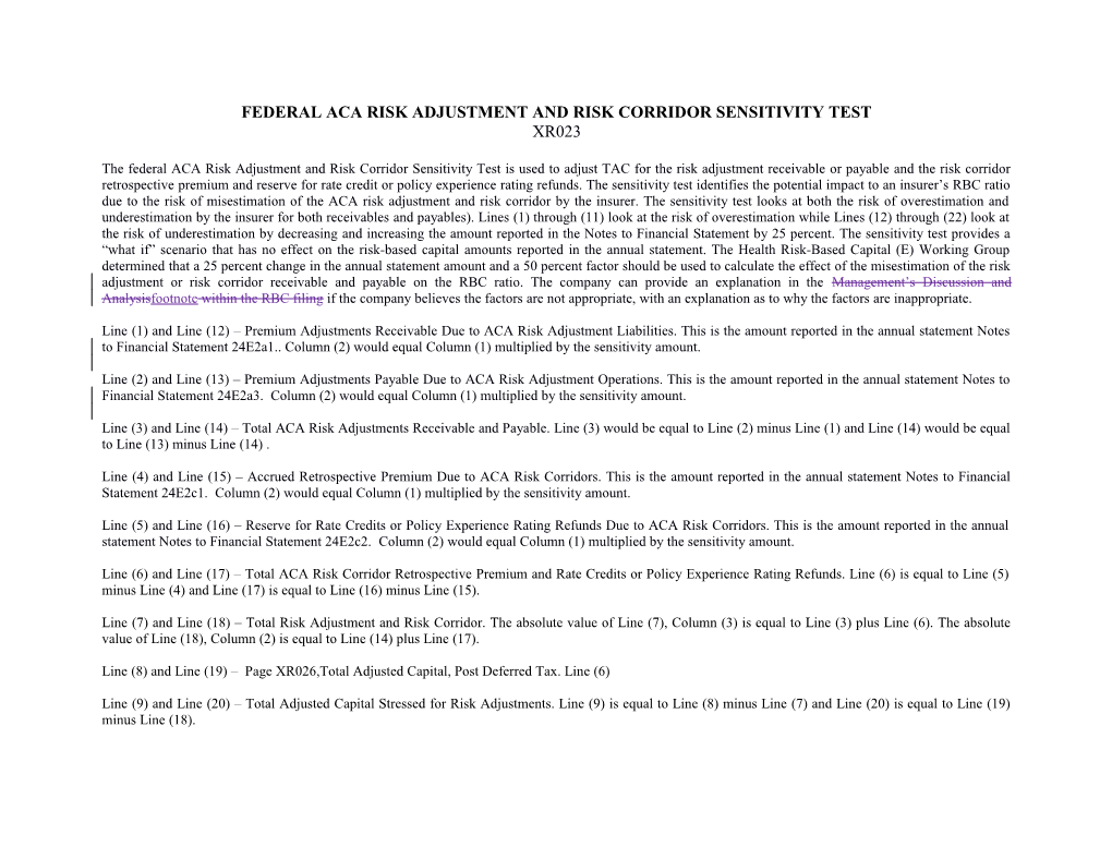 Federal ACA Risk Adjustment and Risk Corridor Sensitivity Test