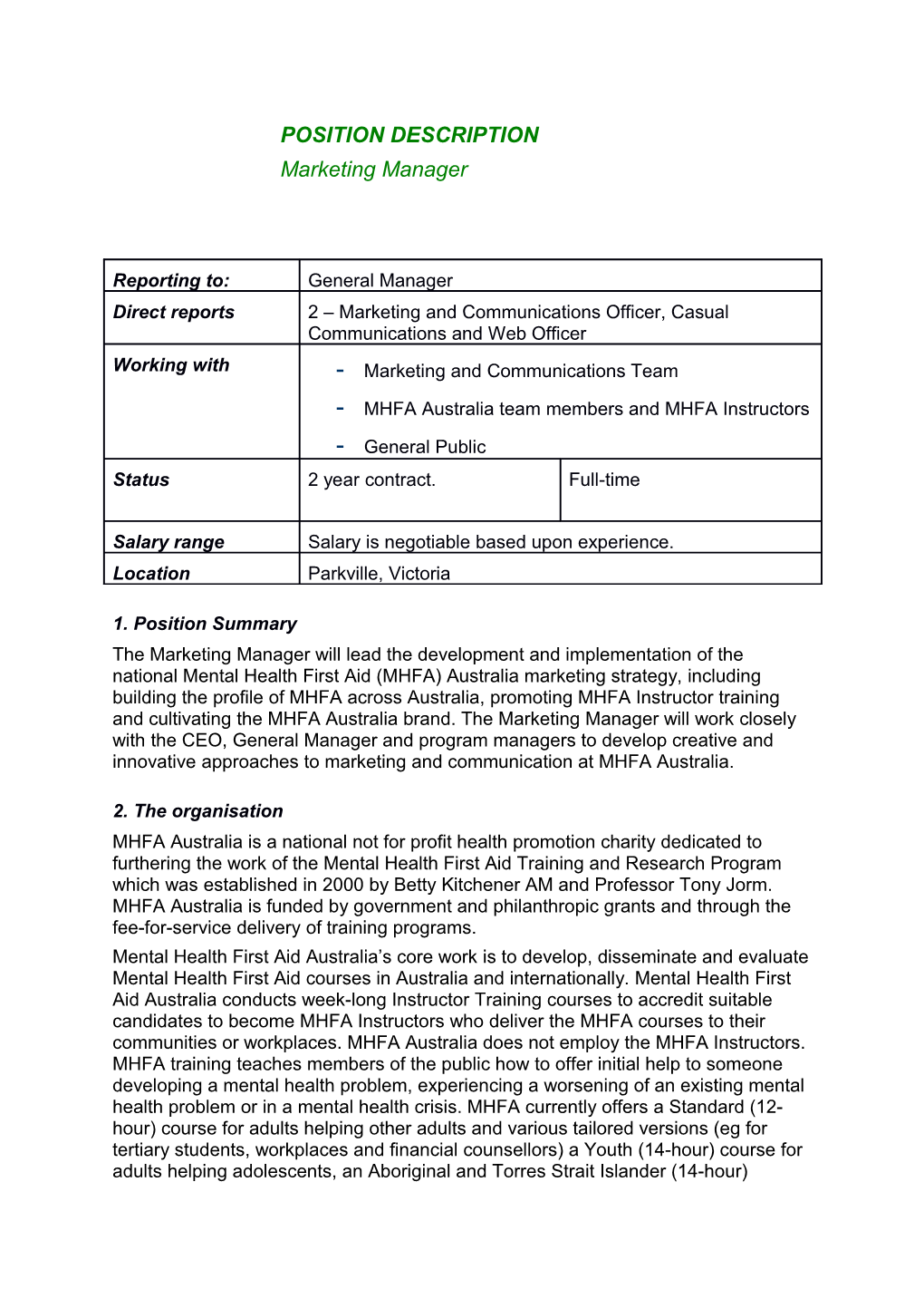 1. Position Summary