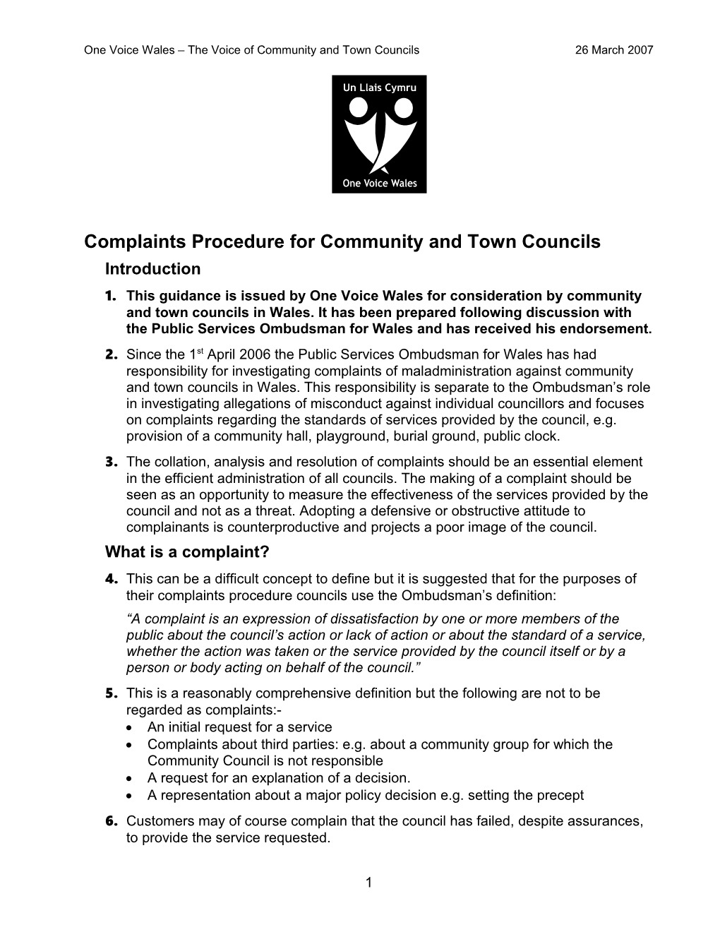 Complaints Procedure for Community and Town Councils