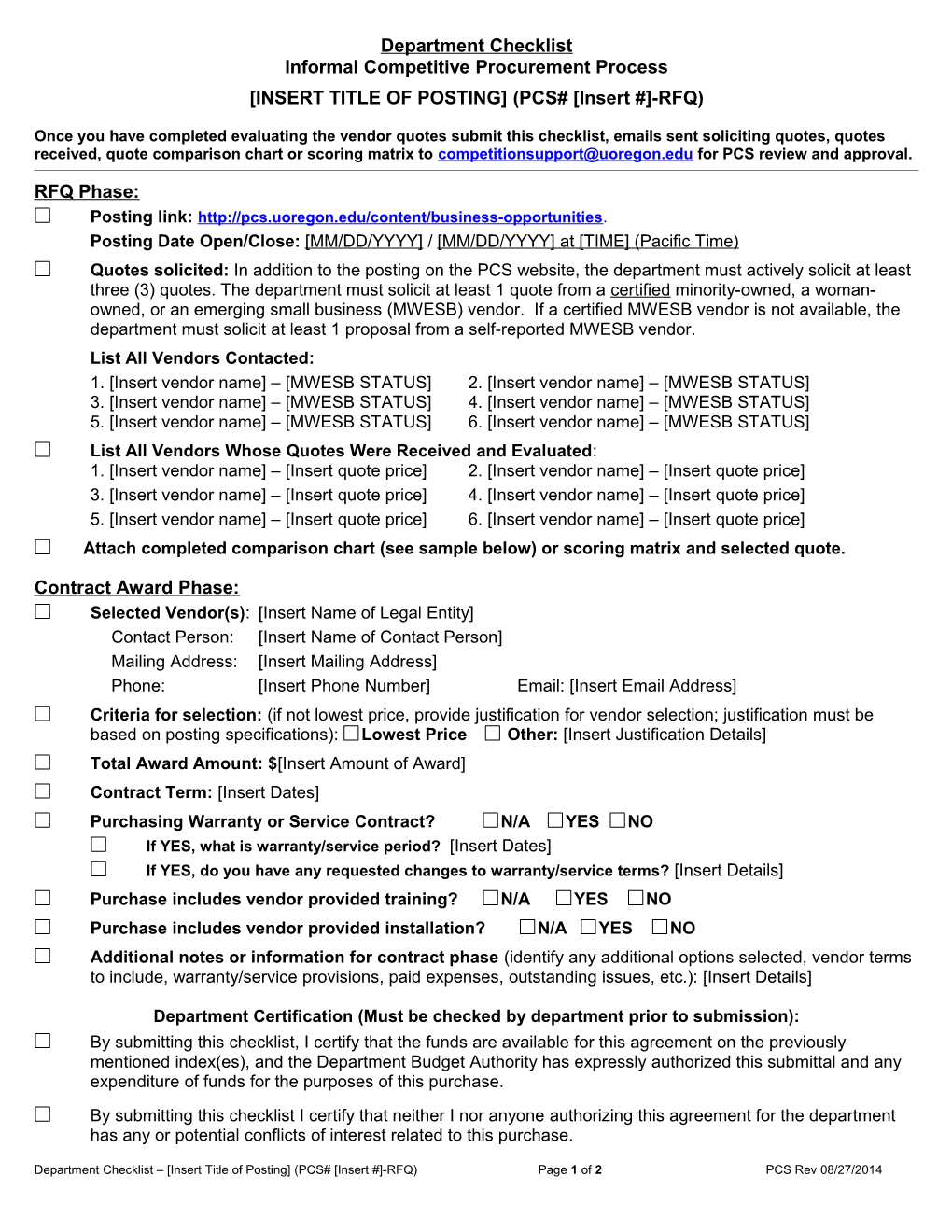 Informal Competitive Procurement Process