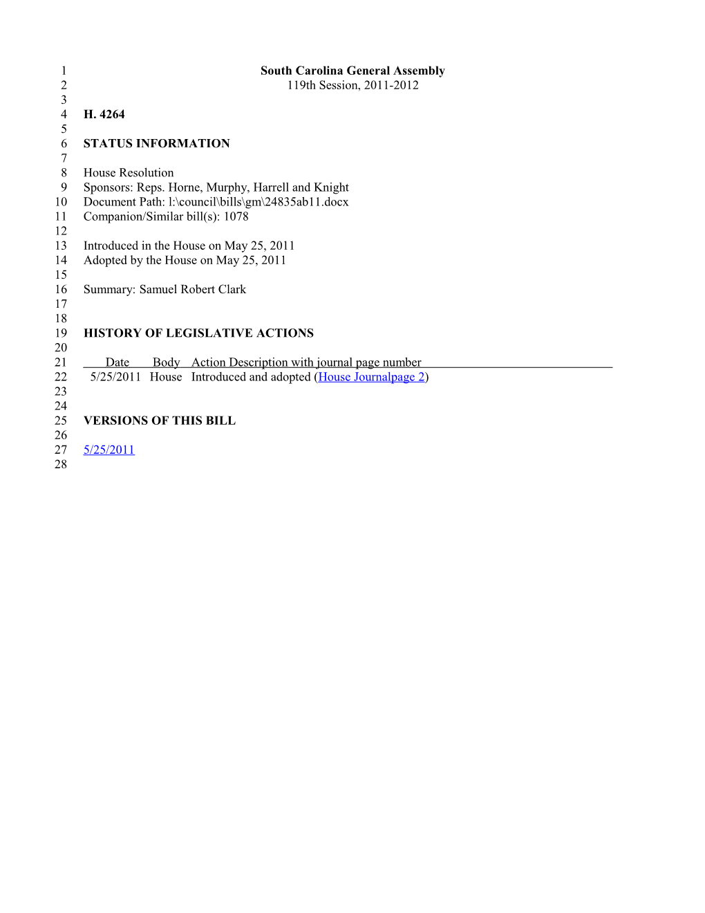 2011-2012 Bill 4264: Samuel Robert Clark - South Carolina Legislature Online