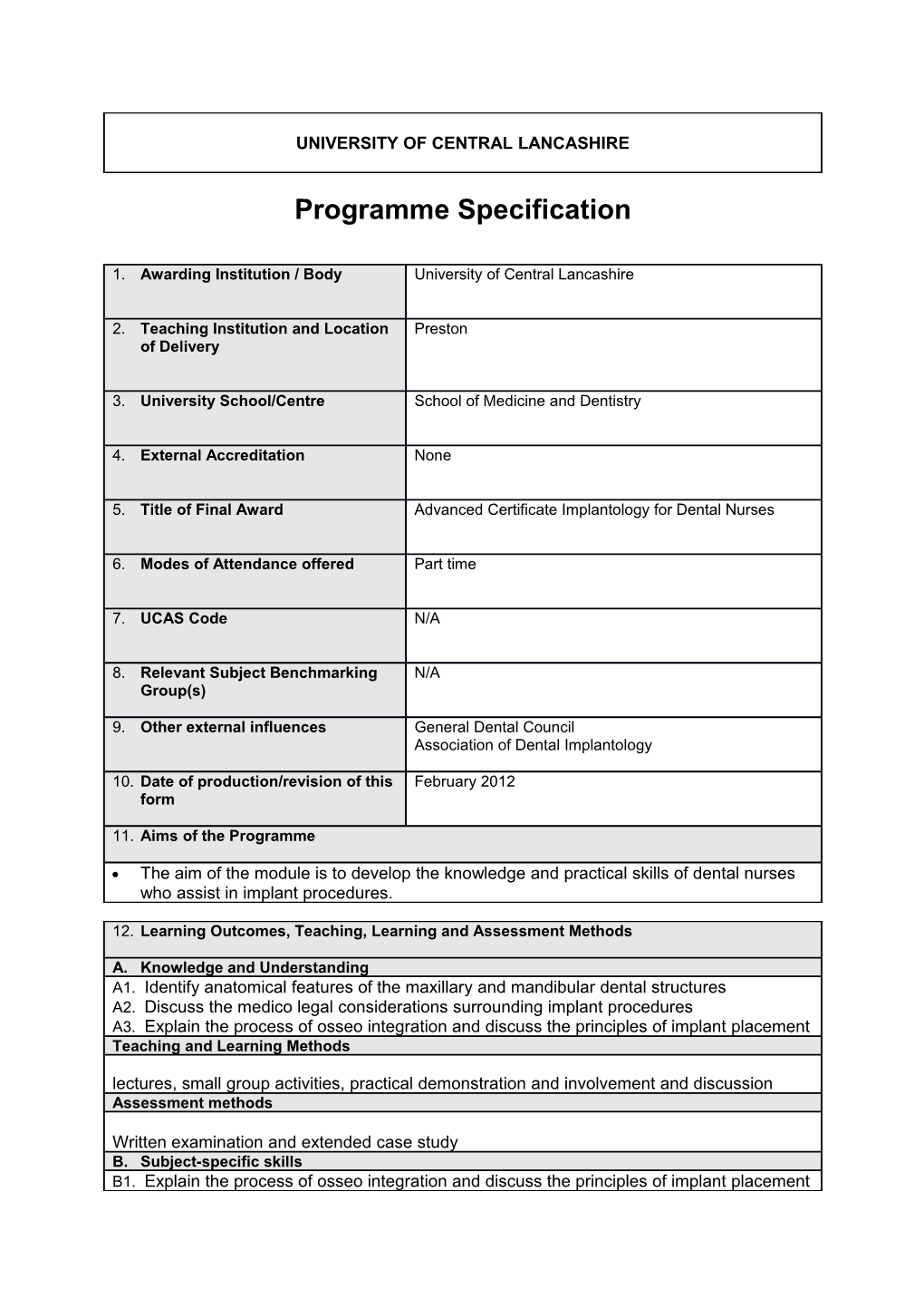 Adv Cert Implantology for Dental Nurses (Sept 2012)