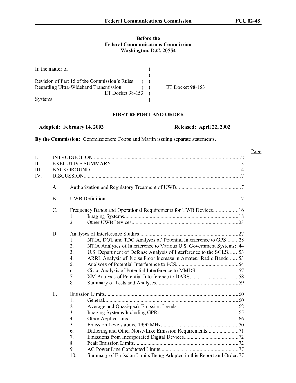 Federal Communications Commissionfcc 02-48