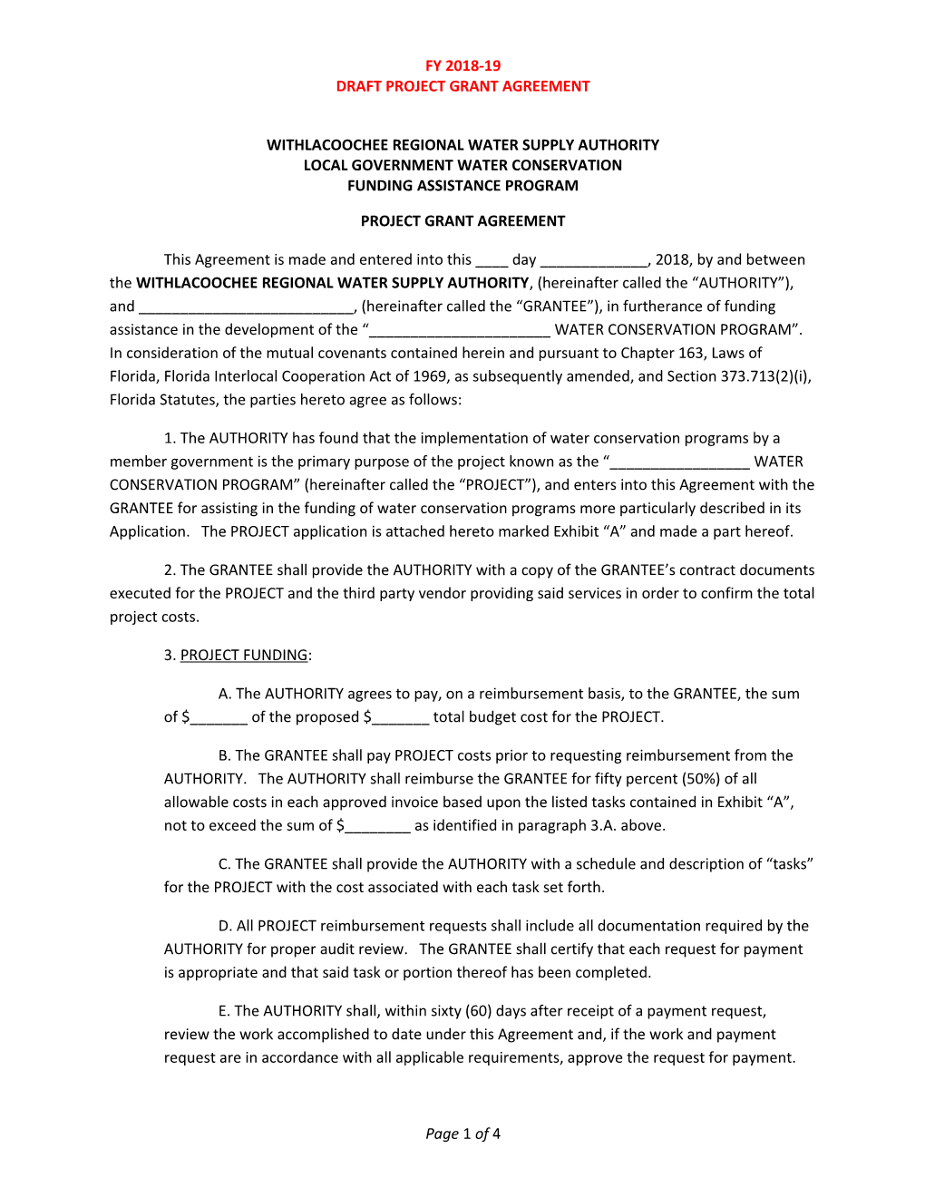 Draft Project Grant Agreement
