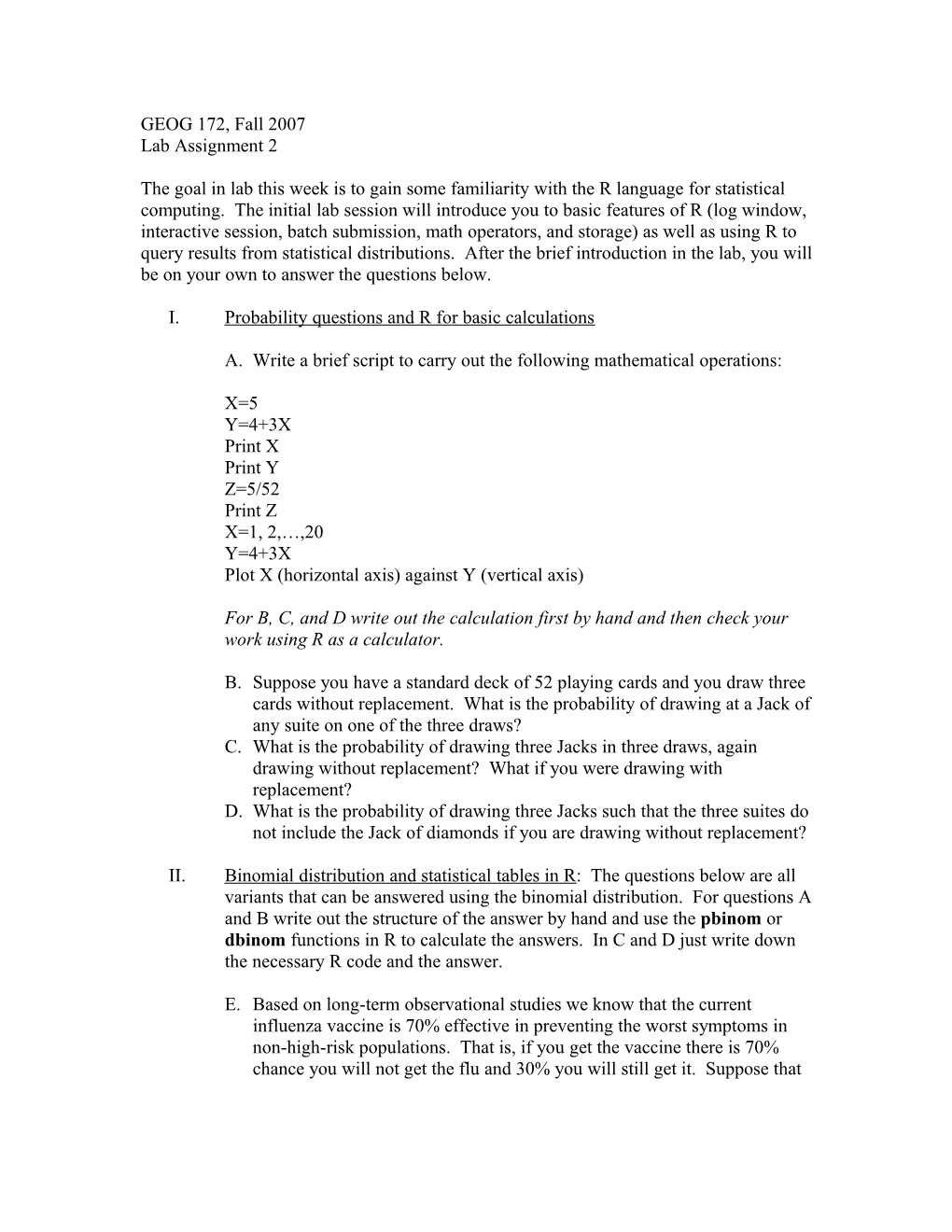 I.Probability Questions and R for Basic Calculations