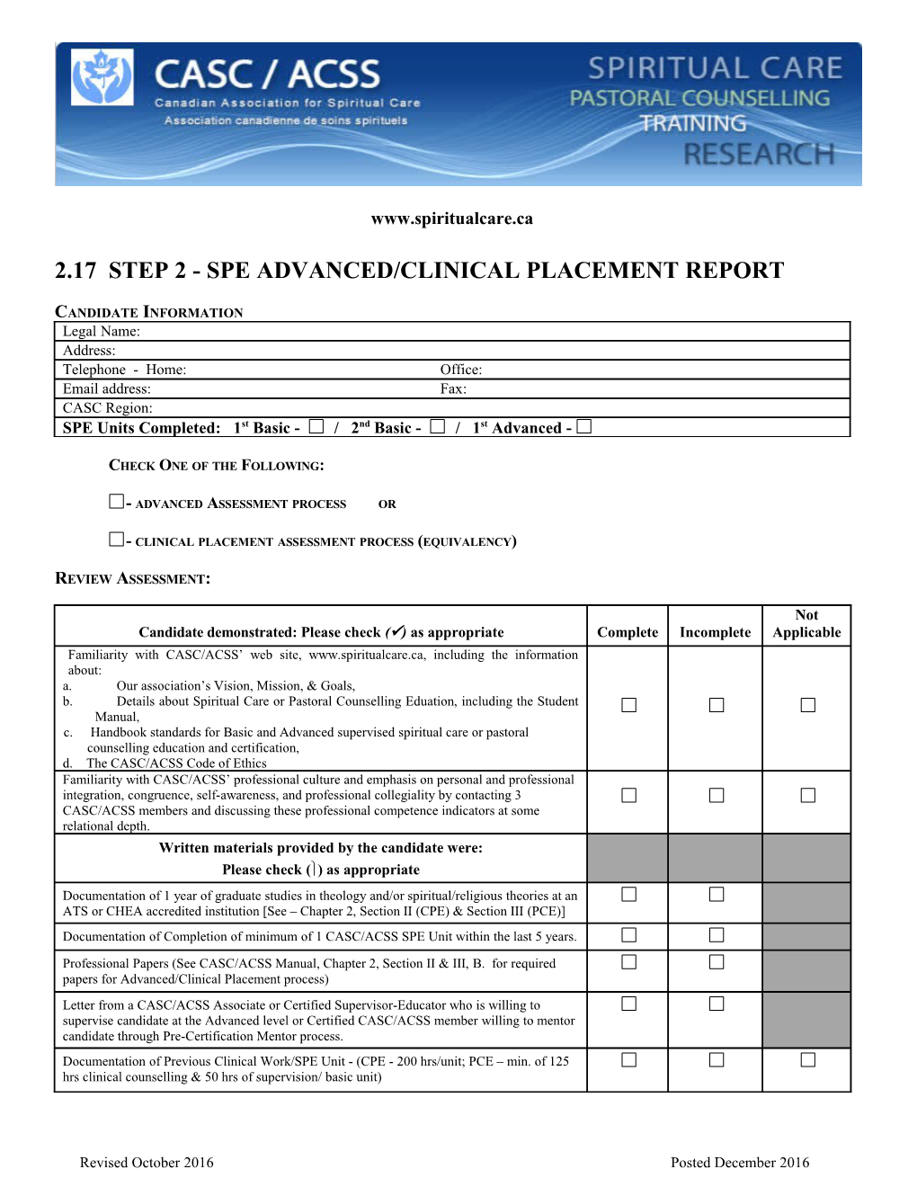 2.17Step 2 - Spe Advanced/Clinical Placement Report
