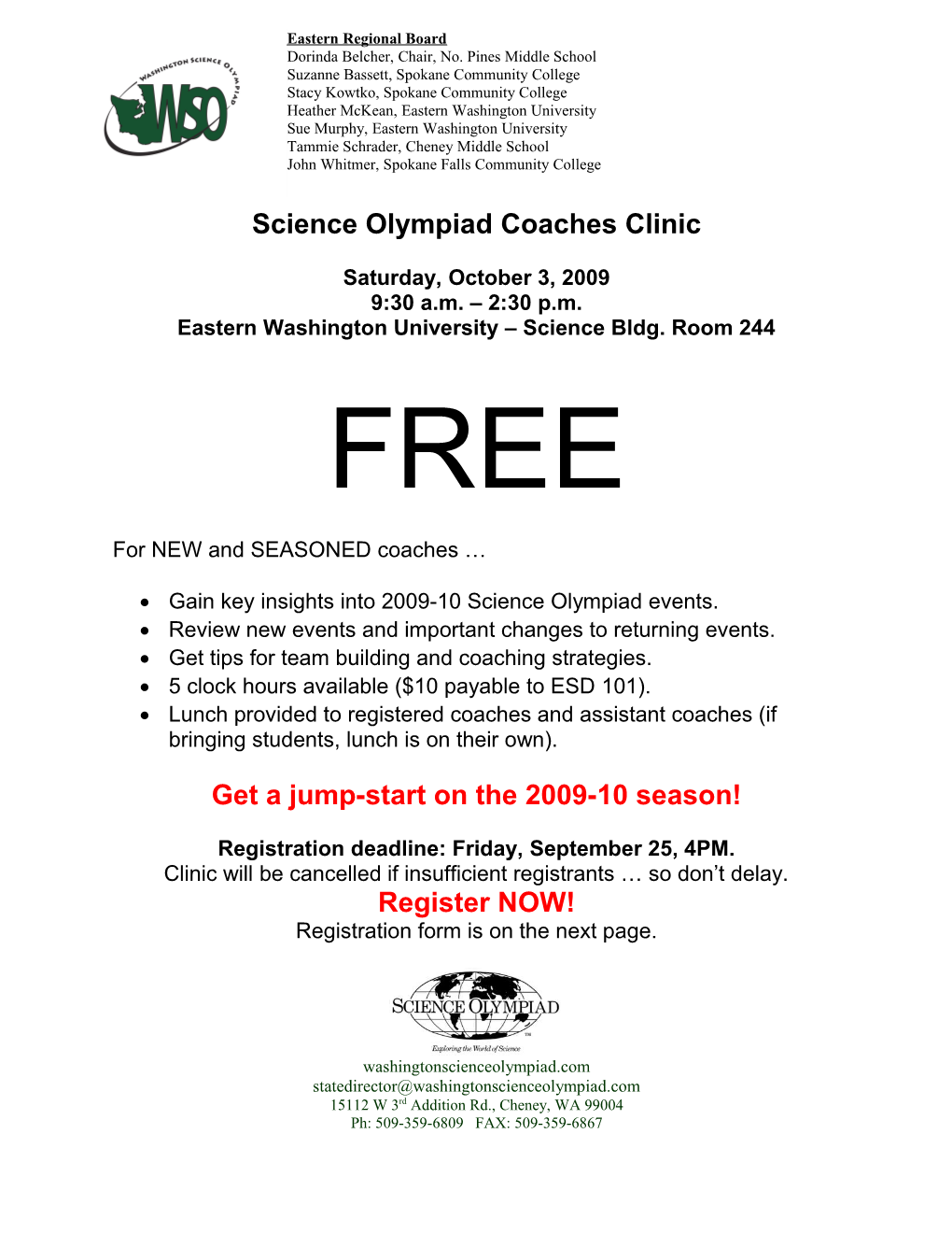Science Olympiad Coaches Clinic