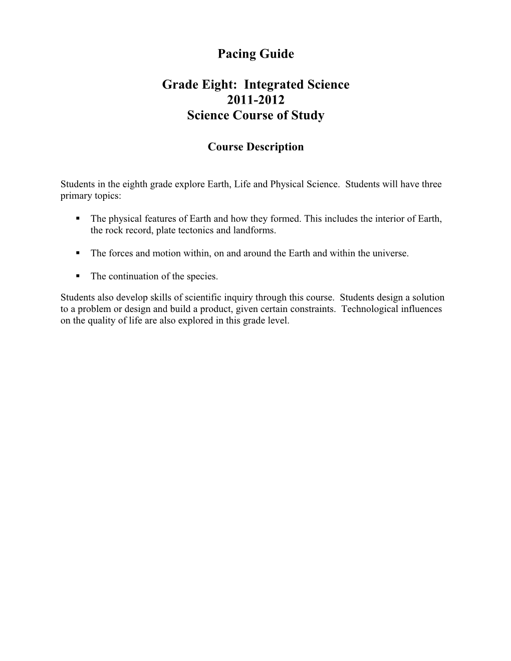 Grade Eight: Integrated Science