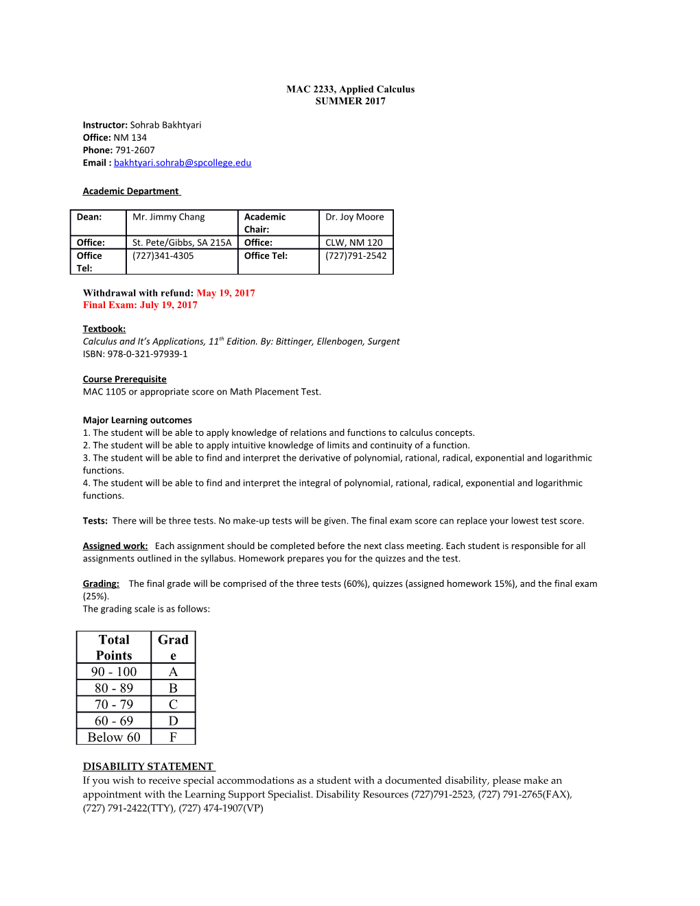 MAC 2233, Applied Calculus