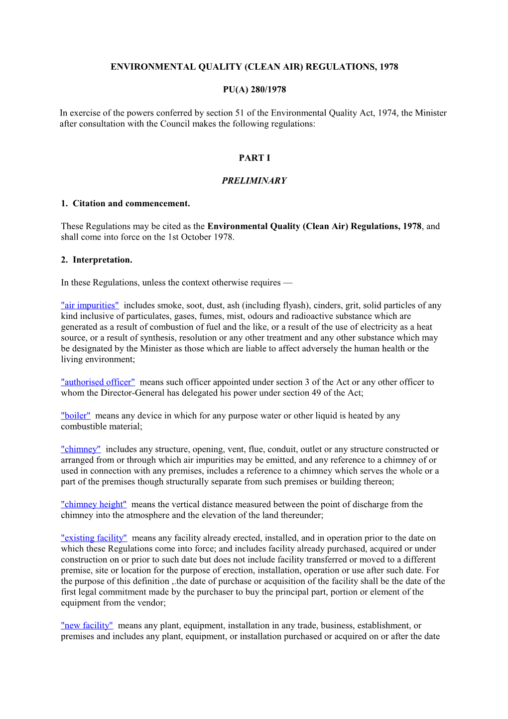 Environmental Quality (Clean Air) Regulations, 1978