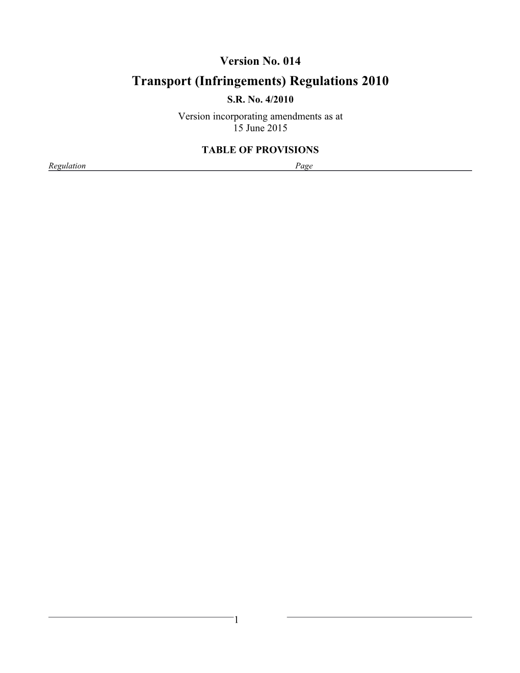 Transport (Infringements) Regulations 2010