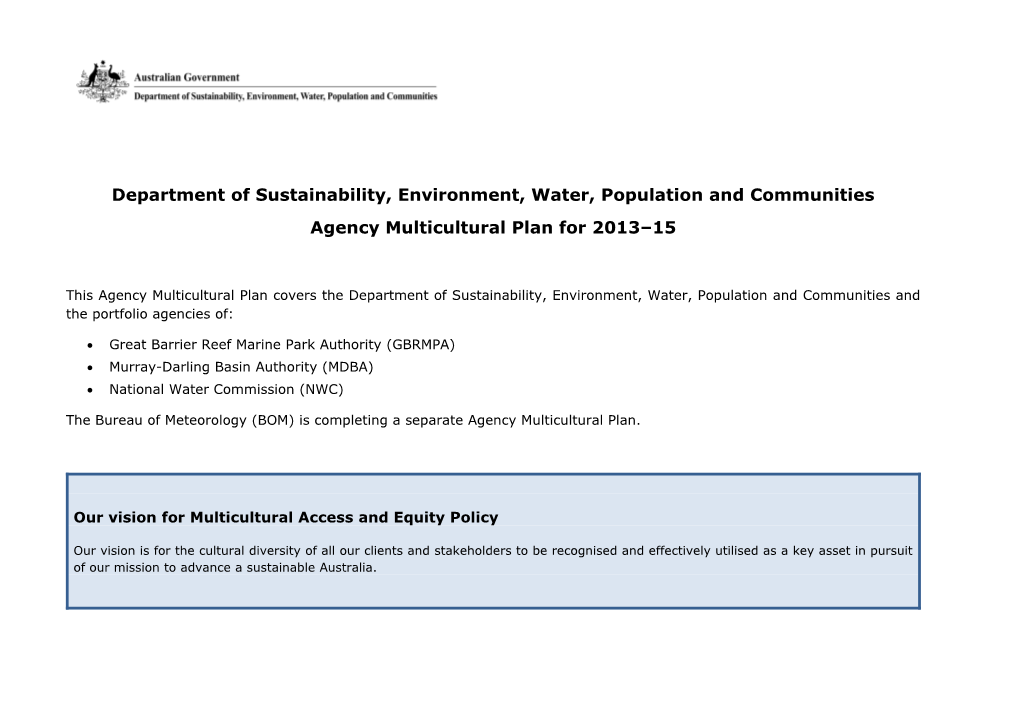 Department of Sustainability, Environment, Water, Population and Communitiesagency Multicultural