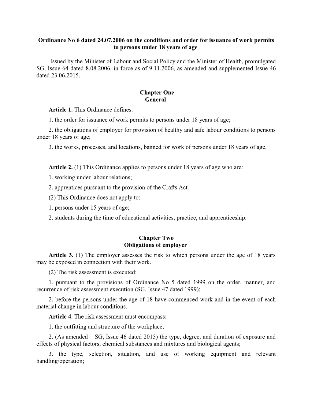 Ordinance No 6 Dated 24.07.2006 on the Conditions and Orderfor Issuance Ofwork Permits