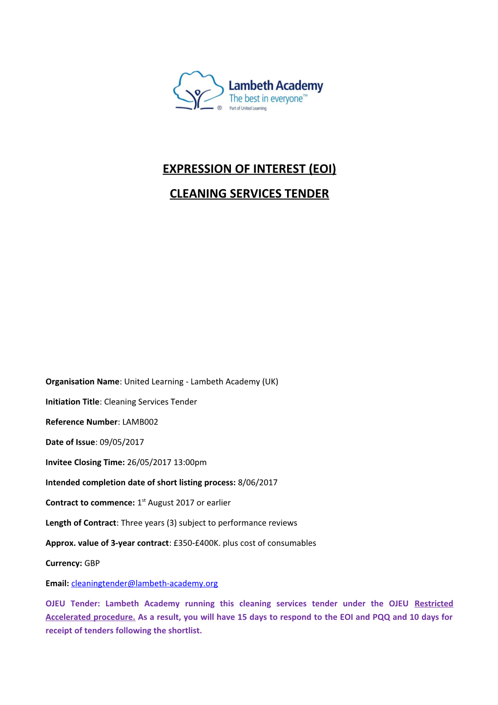 Cleaning Services Tender