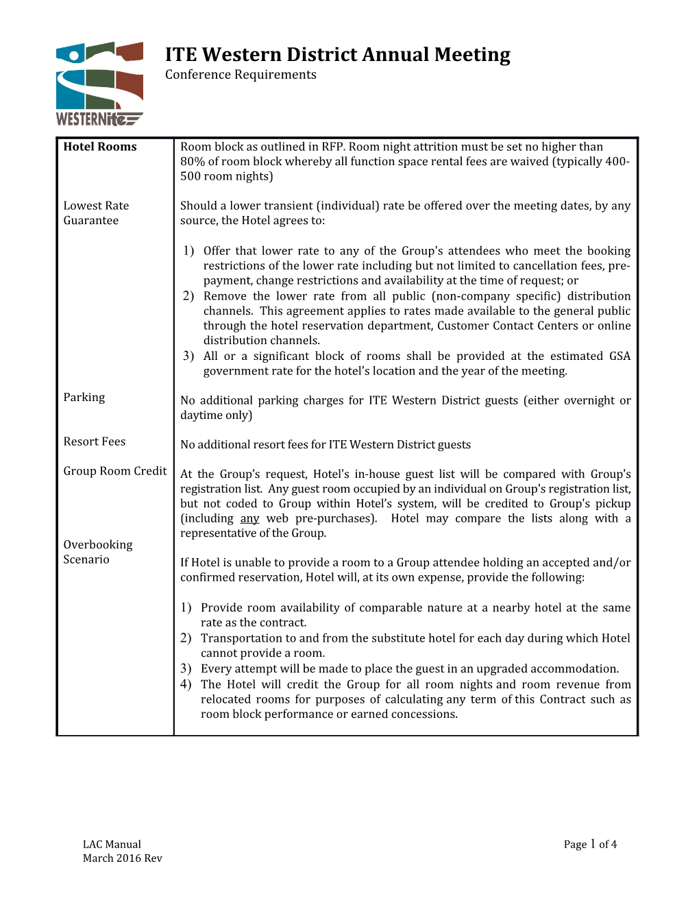 Checklist of Items in Hotel Negotiation That Form Our Baseline