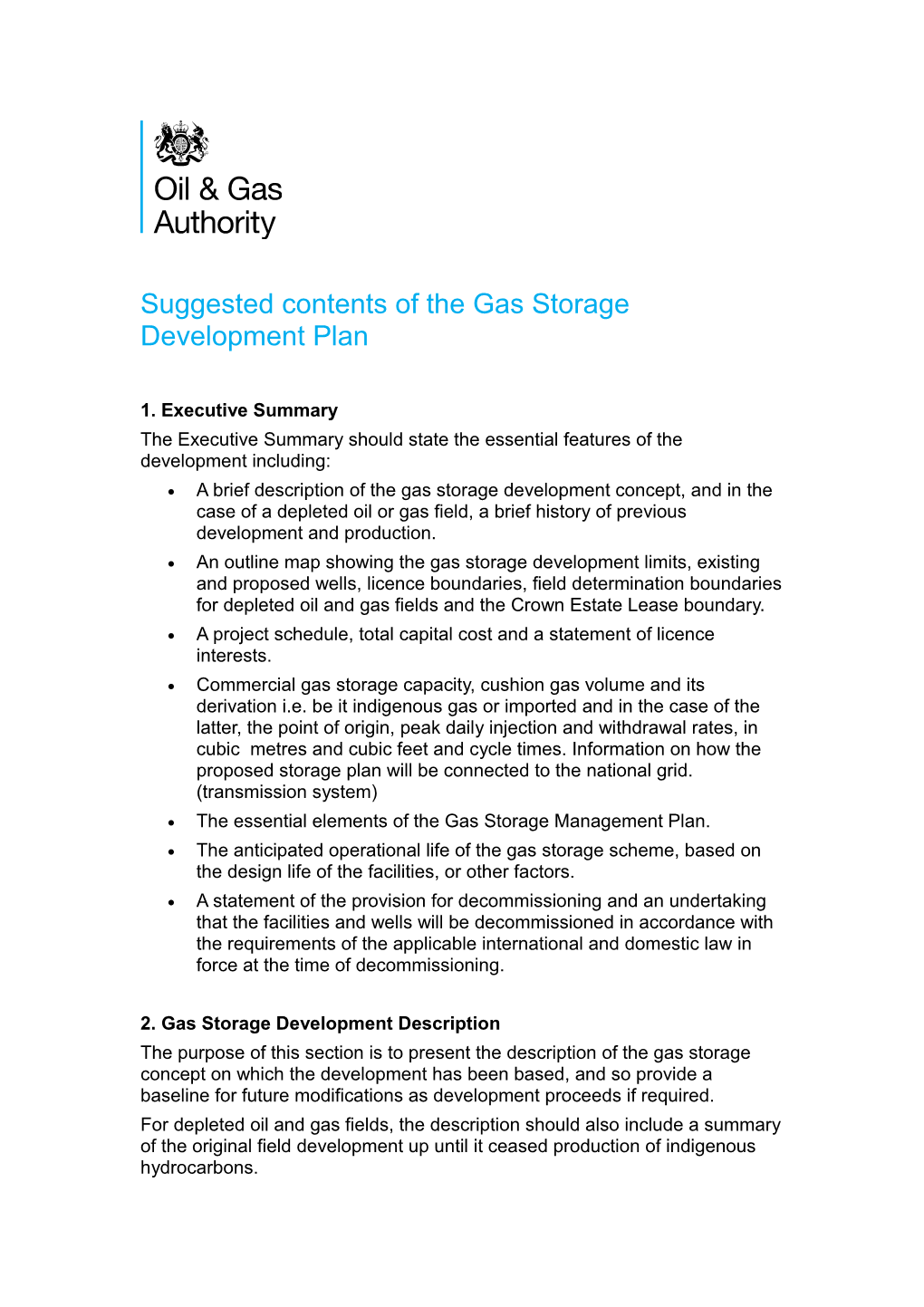 Suggested Contents of the Field Development Programme