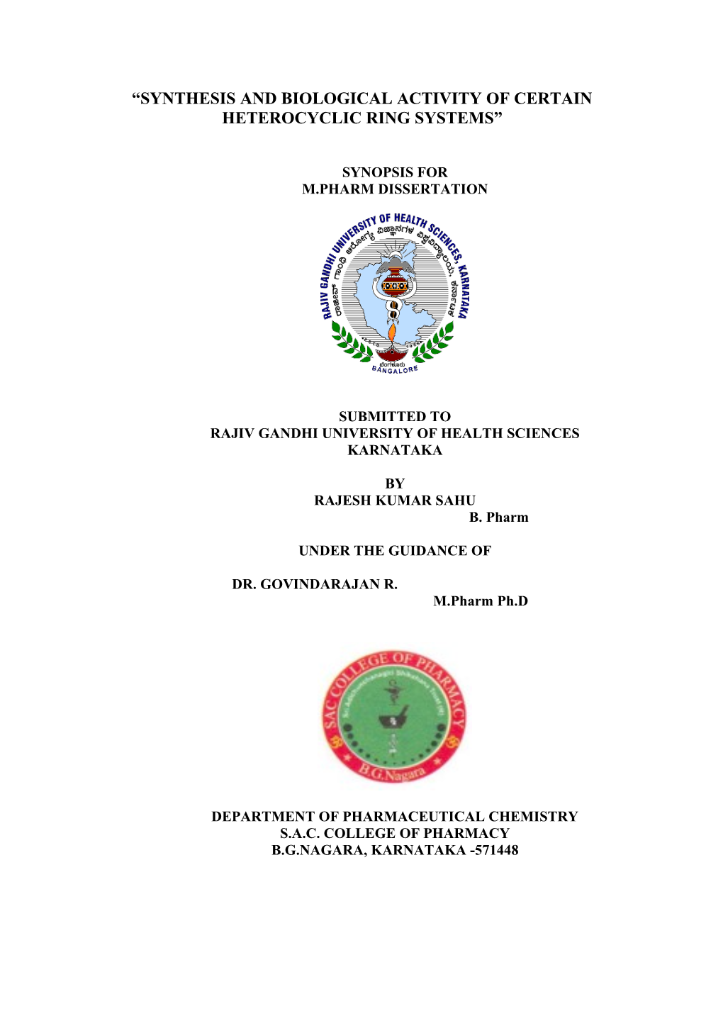 Synthesis and Biological Activity of Certain Heterocyclic Ring Systems