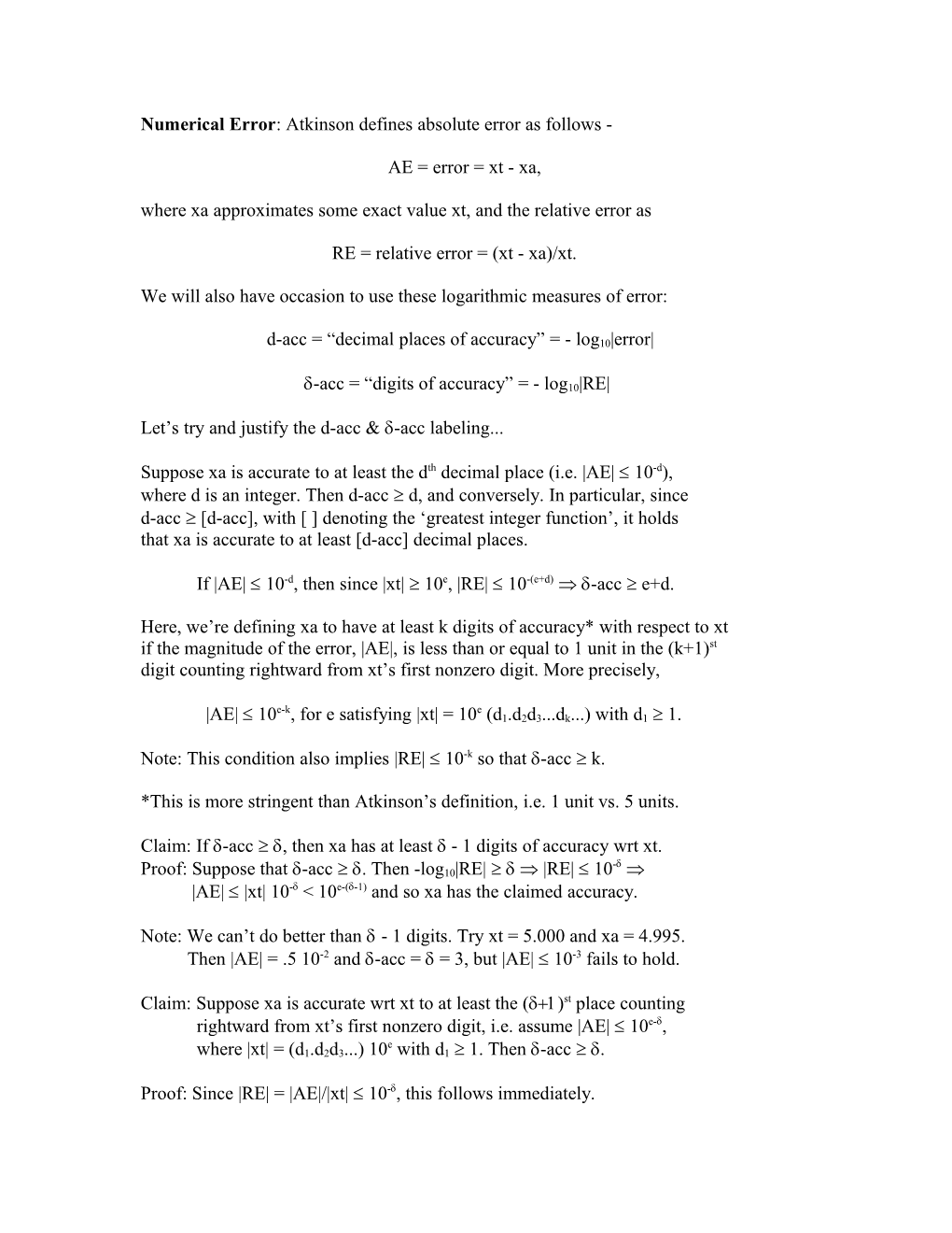 Numerical Error: Atkinson Defines the Absolute Error to Be