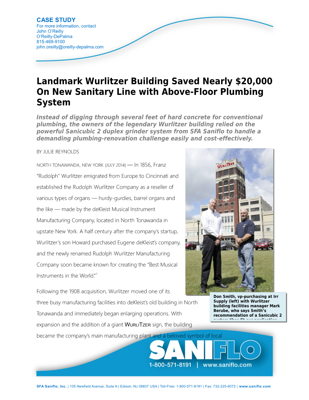 Saniflo Case Study: Wurlitzer Building Saved Nearly $20,000 with Macerating System Page 1 of 6