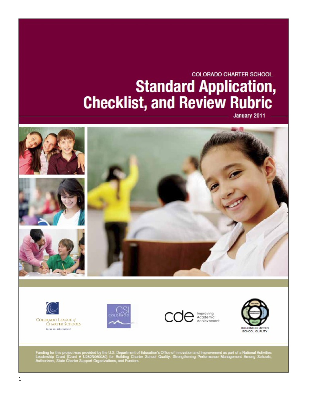 Colorado Charter School Standard Application, Checklist, and Review Rubric