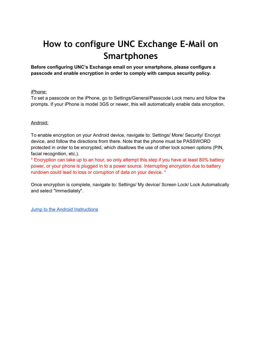 How to Configure UNC Exchange E-Mail on Smartphones