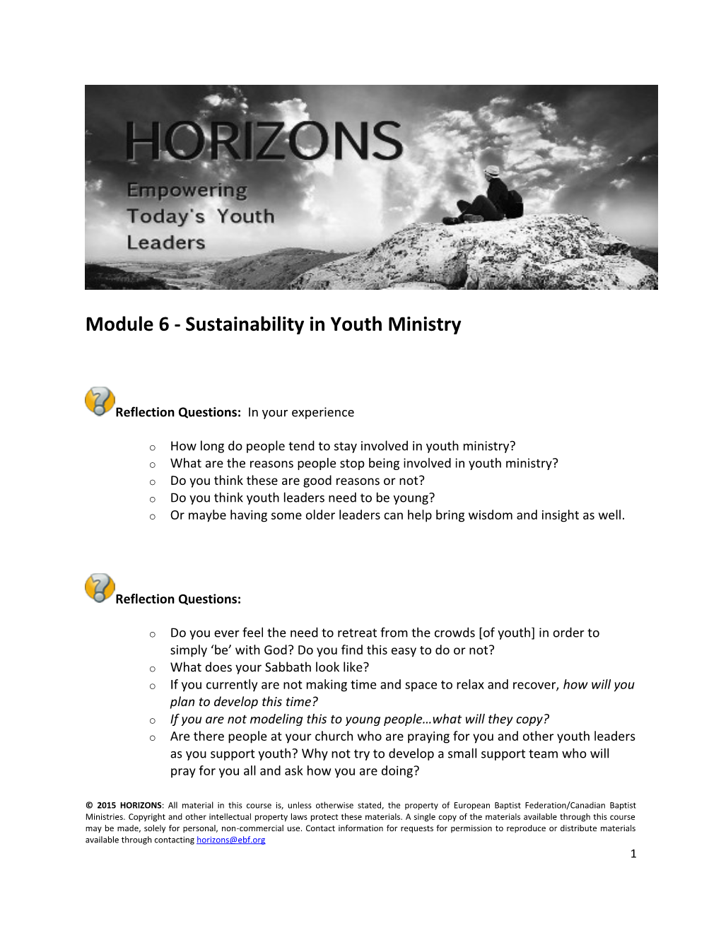 Module 6 - Sustainability in Youth Ministry