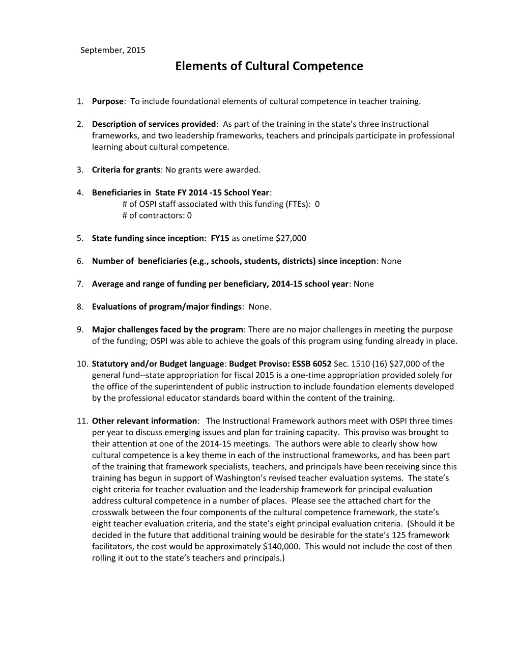 Elements of Cultural Competence