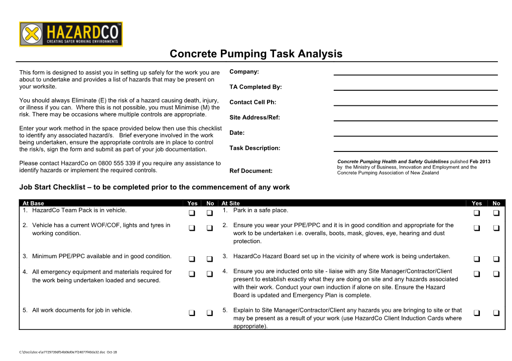 Concrete Pumping Task Analysis