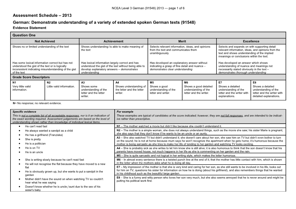 NCEA Level 3 German (91548) 2013 Assessment Schedule