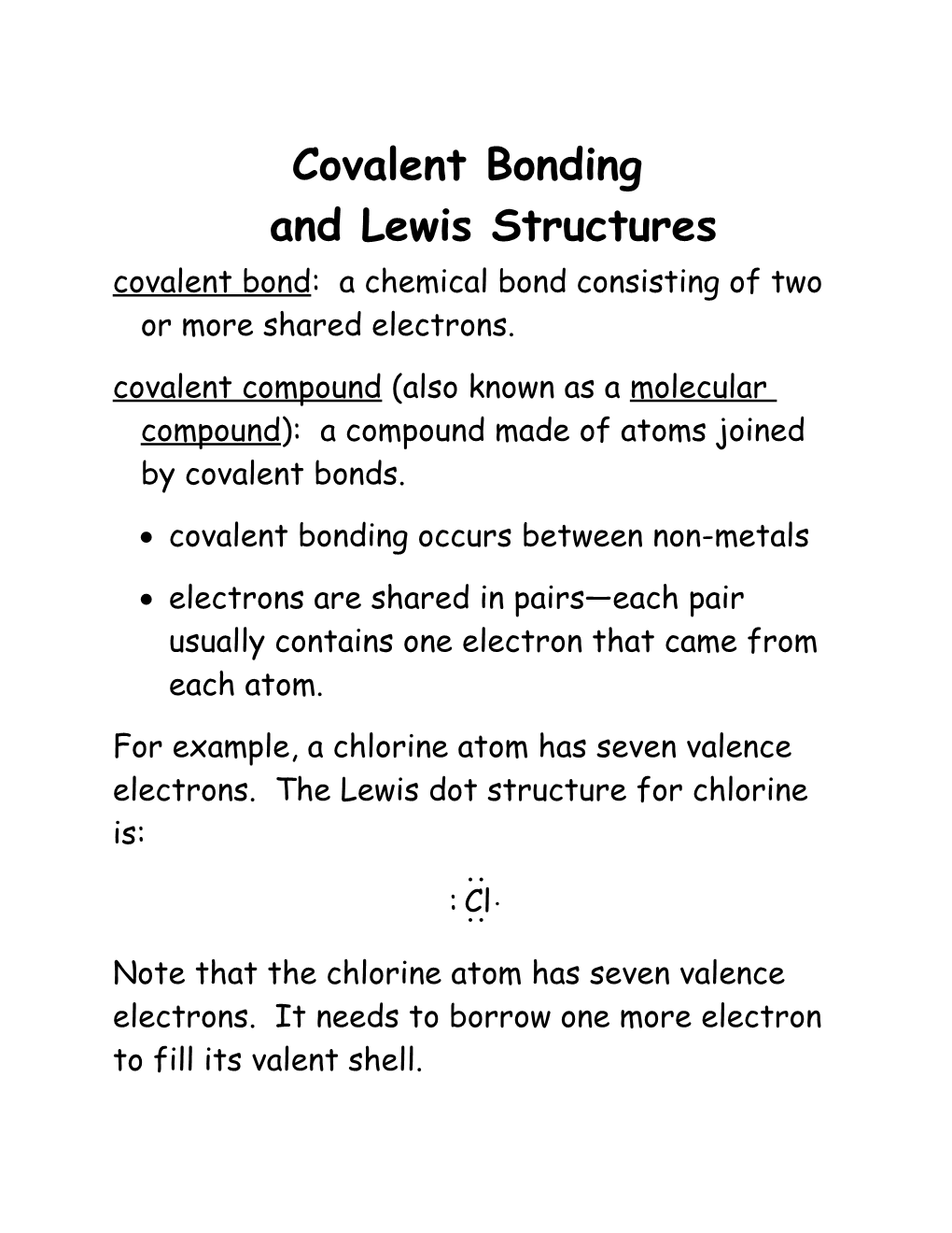 Covalent Bonding & Lewis Structures