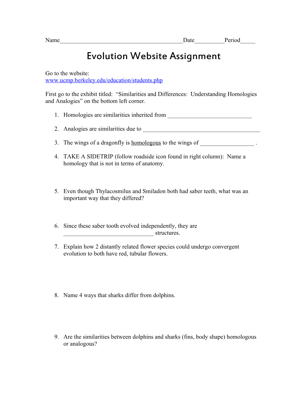 Evolution Website Assignment