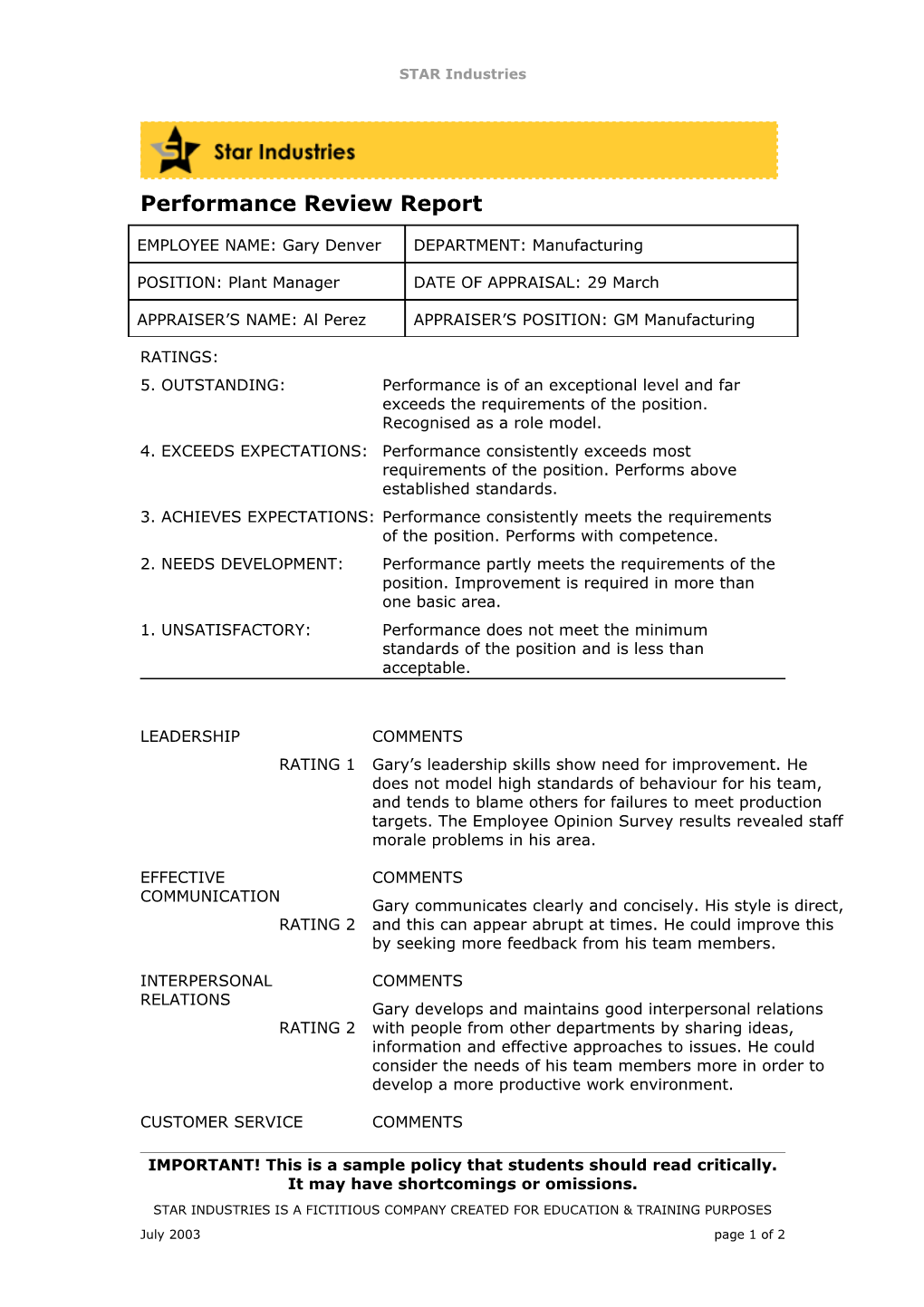 Performance Review Report