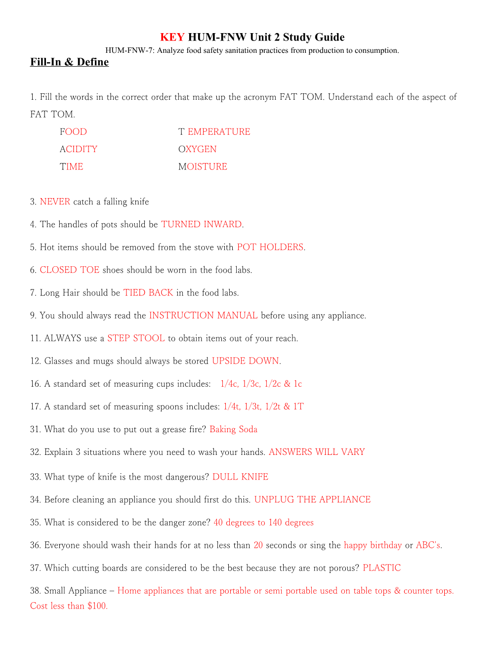 KEY HUM-FNW Unit 2 Study Guide