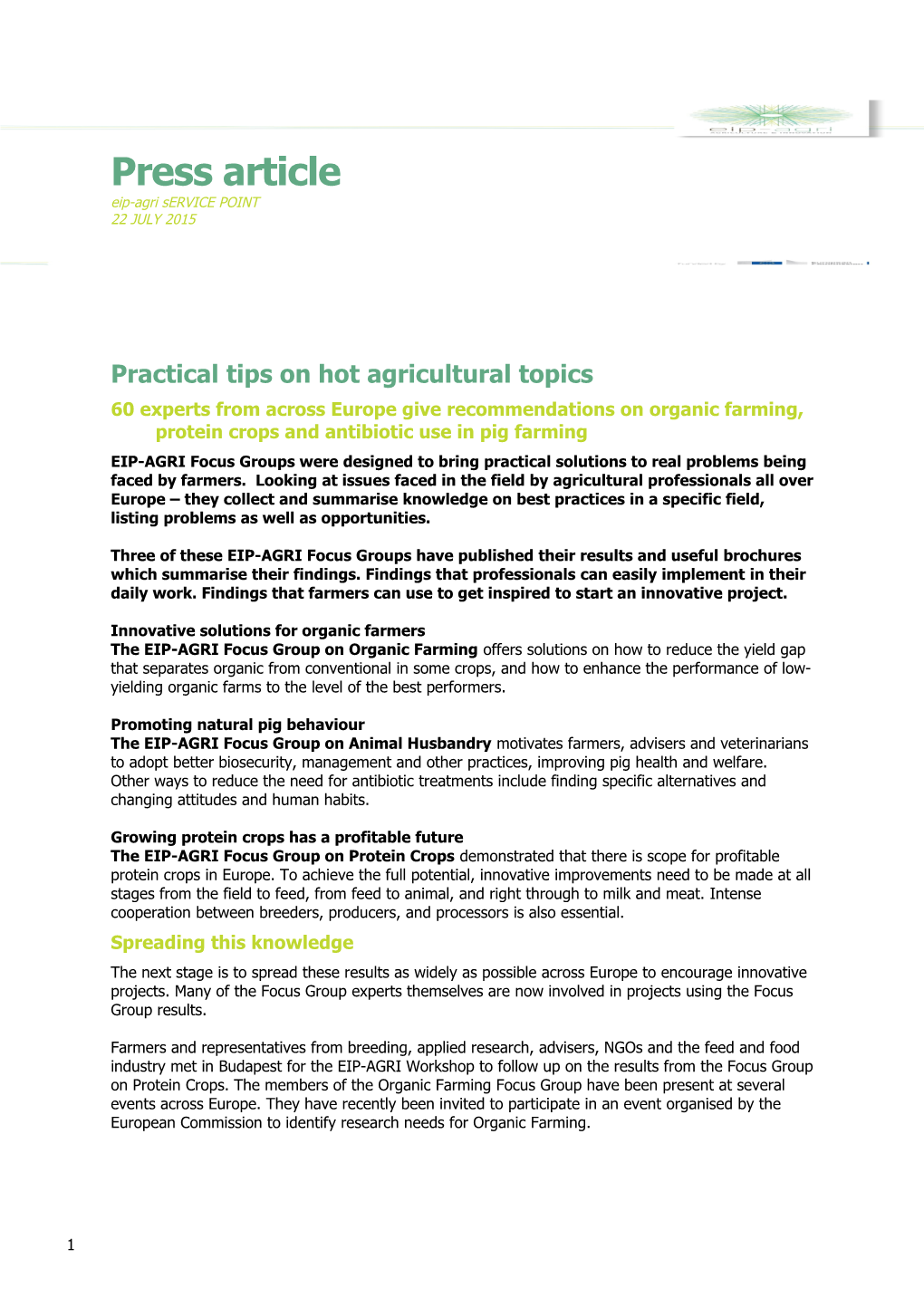 Practical Tips on Hot Agricultural Topics