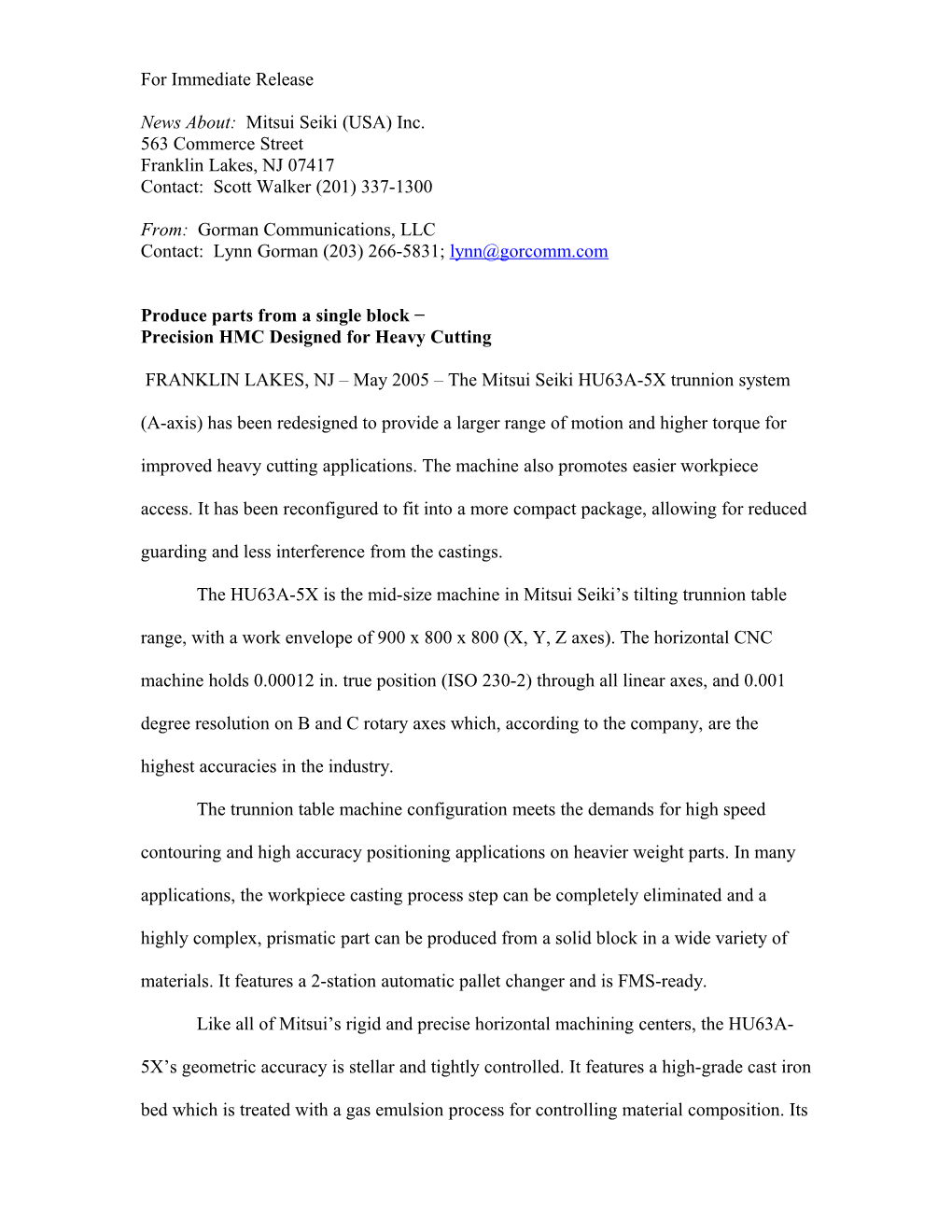 For Immediate Release at IMTS 2004