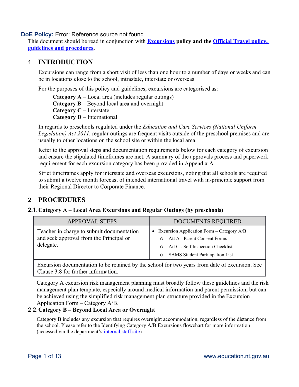 Doe Policy: Error! Reference Source Not Found